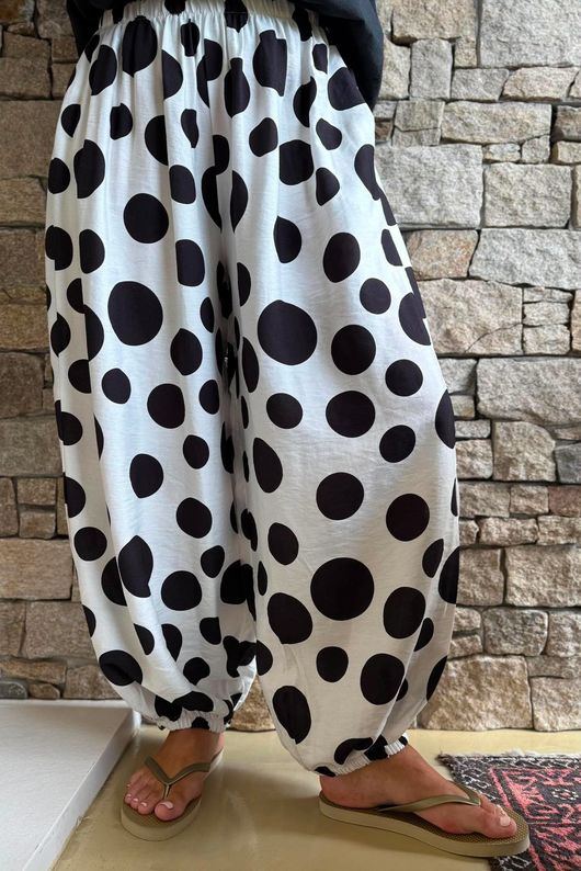 Basso Big Dot Balloon Cuff Pant White & Black